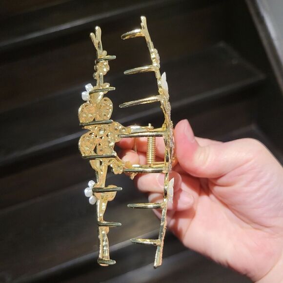 Brand New Gold Rhinestone Flower Hair Clip - Picture 4 of 7